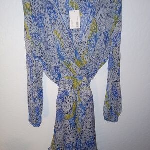 Blue and Green Patterned Women's Dress